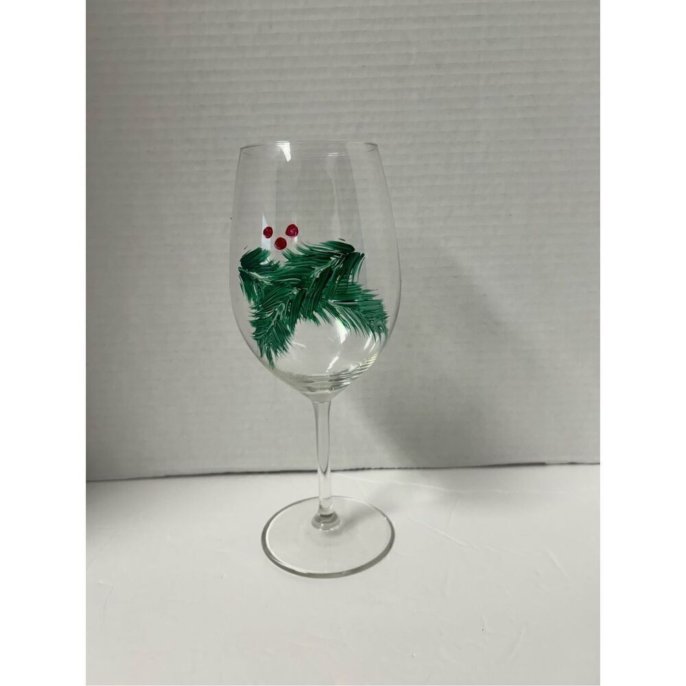 Hand painted Christmas wine glass